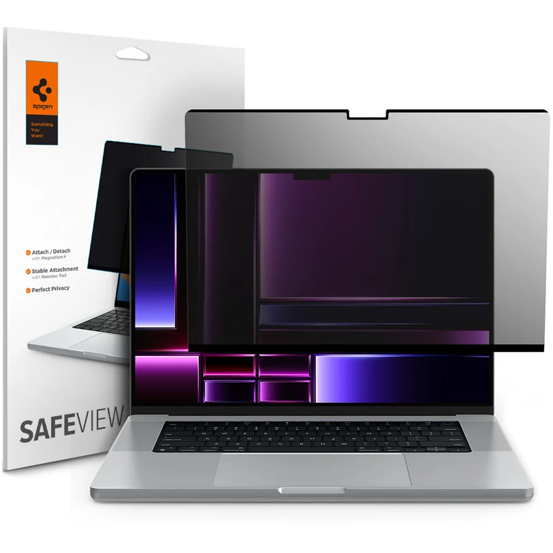 Folie mit Sichtschutzfilter für MacBook Pro 16" 2024-2021, Spigen SafeView Privacy Filter