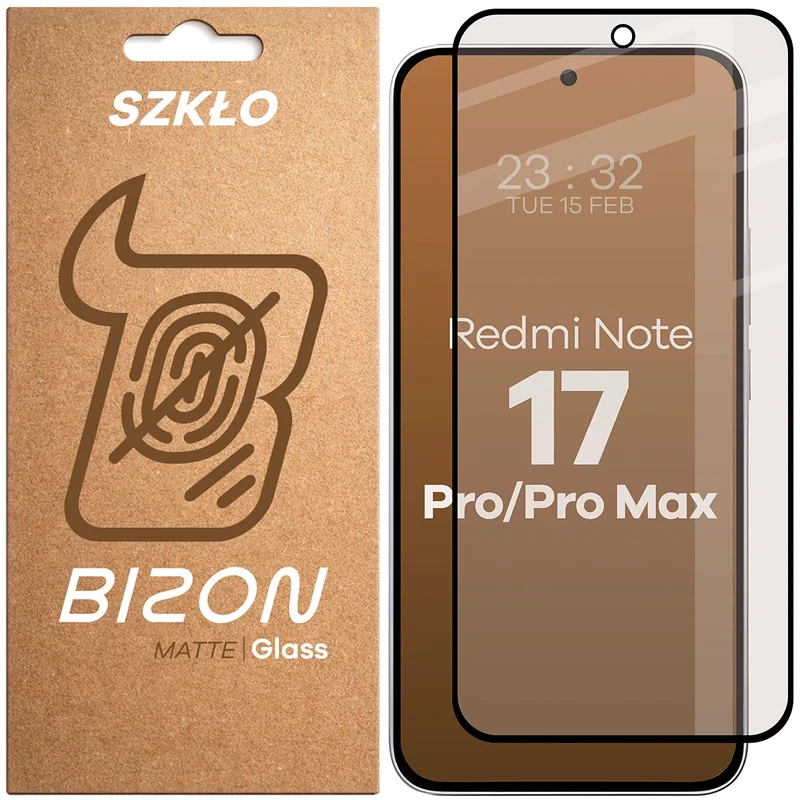 Mattes Hartglas für Xiaomi Redmi Note 17 Pro 5G / Pro Max 5G, Bizon Glass Matte, Schwarzer Rahmen