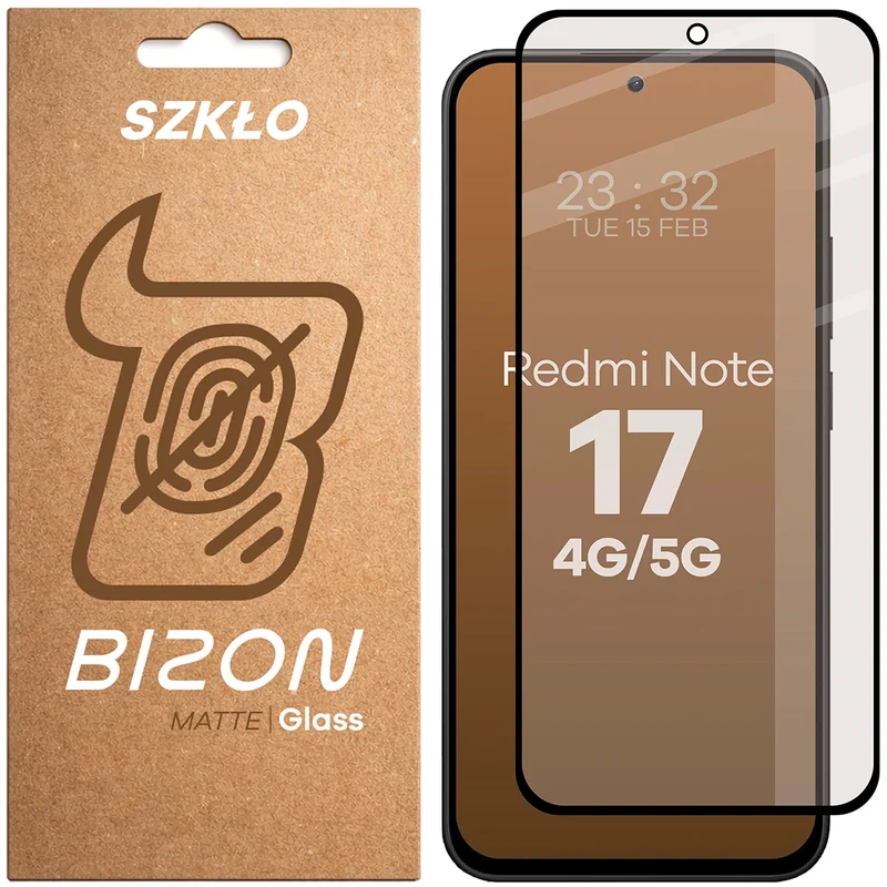 Mattes Hartglas für Xiaomi Redmi Note 17 4G/5G, Bizon Glass Matte, Schwarzer Rahmen