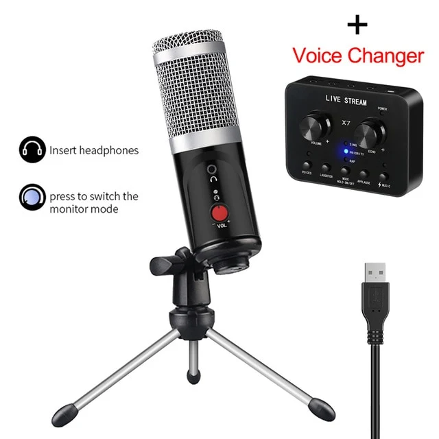 Condenser Microphone With Tripod USB Computer Studio Microphone For PC Microphone For Phone Karaoke Microphone With Sound Card