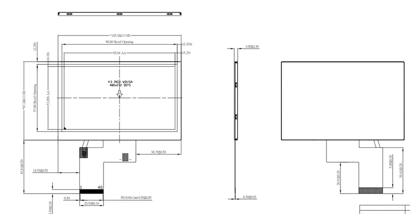 4.3 Zoll 480x272 Pixel Standard-TFT-Display (ohne Touchscreen)