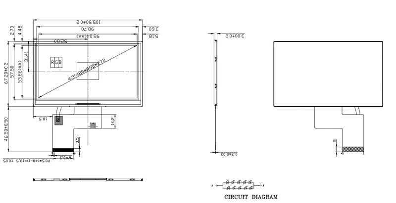 4.3 Zoll IPS-Display (480 x 272 Pixel) mit hoher Helligkeit, TFT-Bildschirm ohne Touchscreen