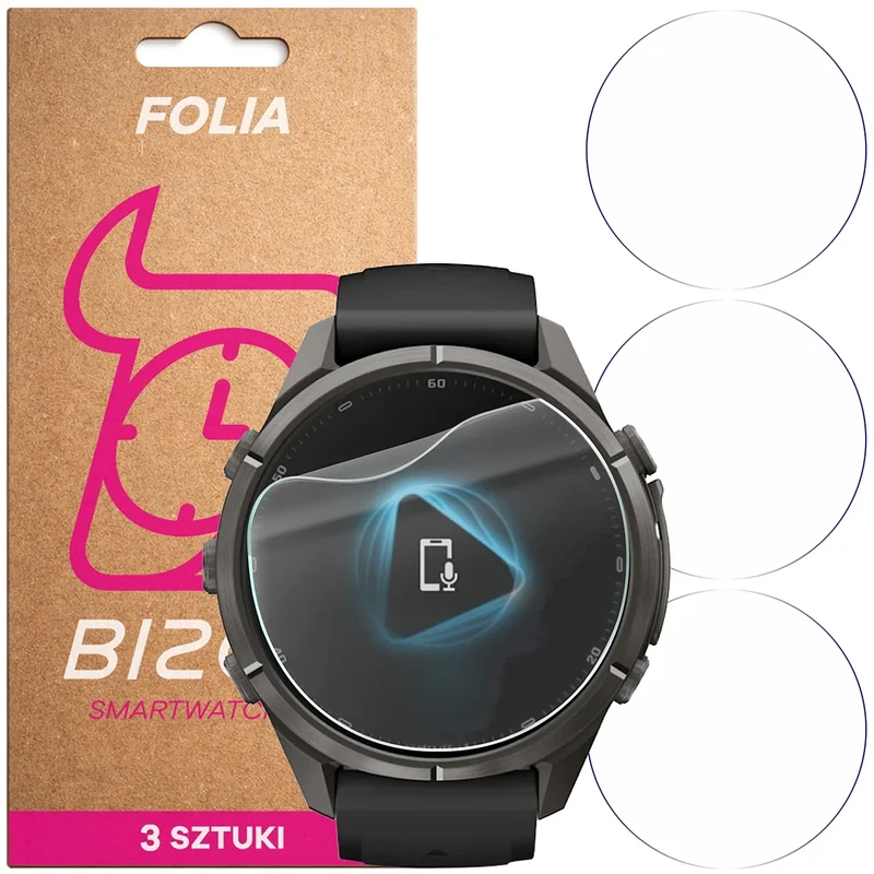 Schutzfolie für den Bildschirm für Garmin Fenix 9 Pro (43 mm), Bizon Watch HydroFlex, 3 Stück