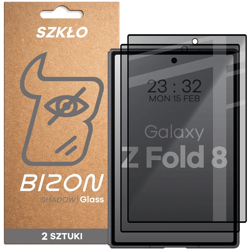 Gehärtetes Glas mit Privatschutzfilter für Galaxy Z Fold8, Bizon Glass Edge Shadow Duo, getönt mit schwarzer Rahmen, 2 Stück