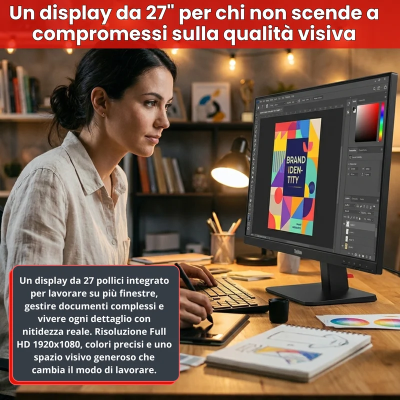 Lenovo All In One 27" con Mini PC ThinkCentre M80q | Intel Core i5-10500T | FreeDOS