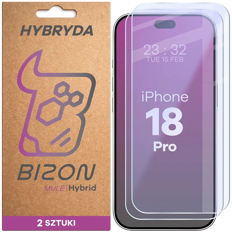 Flexibles Hybridglas für iPhone 18 Pro, Bizon Hybrid Mule Duo, 2 Stück