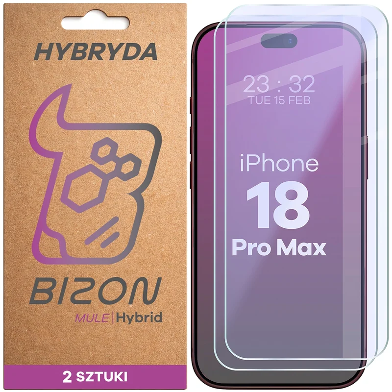 Flexibles Hybridglas für iPhone 18 Pro Max, Bizon Hybrid Mule Duo, 2 Stück