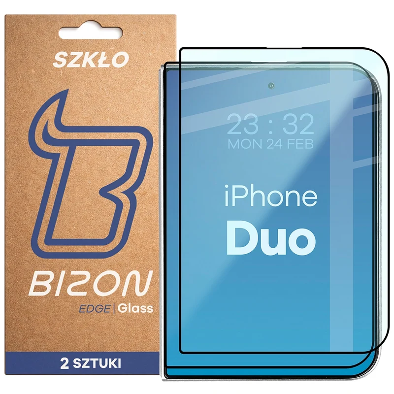 Gehärtetes Glas für iPhone Duo, Bizon Glass Edge Duo, Schwarzer Rahmen, 2 Stück