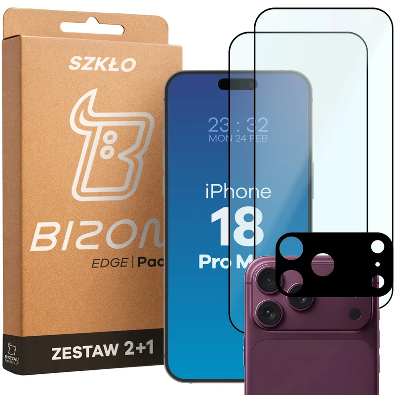 Gehärtetes Glas - 2 Stück + Kameraschutz für iPhone 18 Pro Max, Bizon Glass Edge Pack,