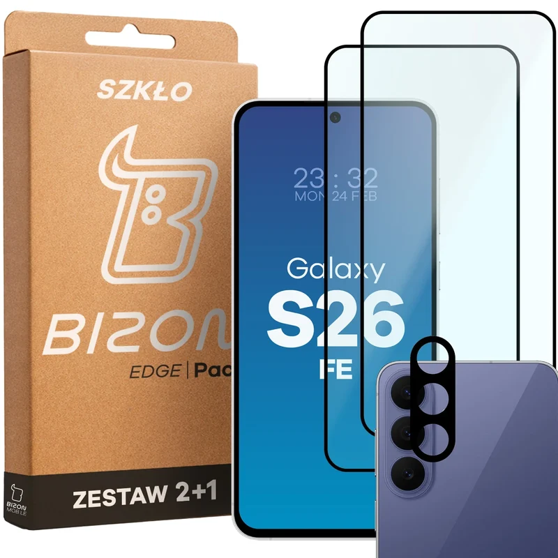 Gehärtetes Glas - 2 Stück + Kameraschutz für Galaxy S26 FE, Bizon Glass Edge Pack,
