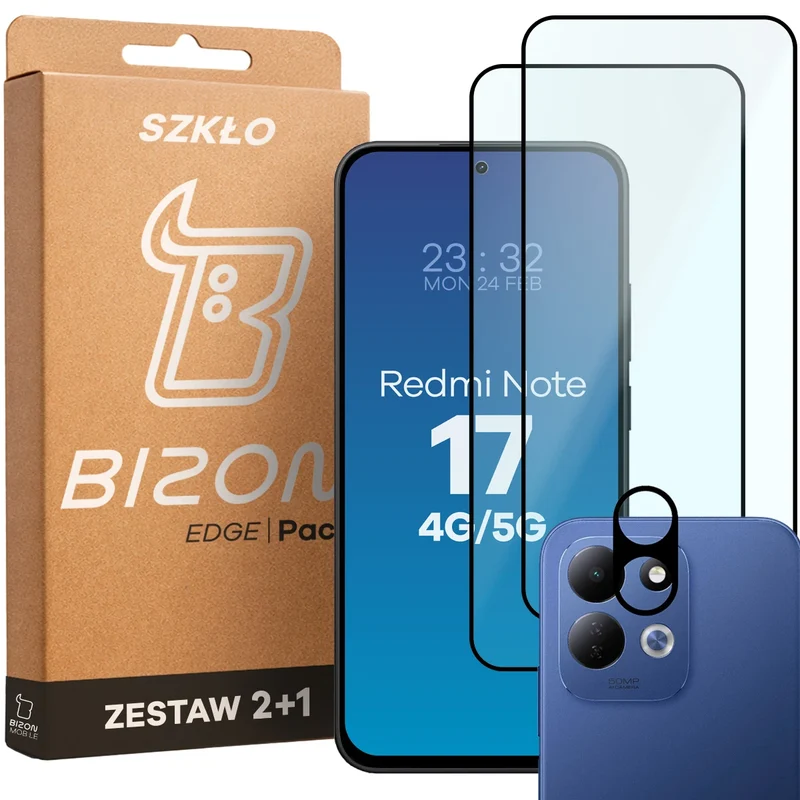 Gehärtetes Glas - 2 Stück + Kameraschutz für Xiaomi Redmi Note 17 4G/5G, Bizon Glass Edge Pack,