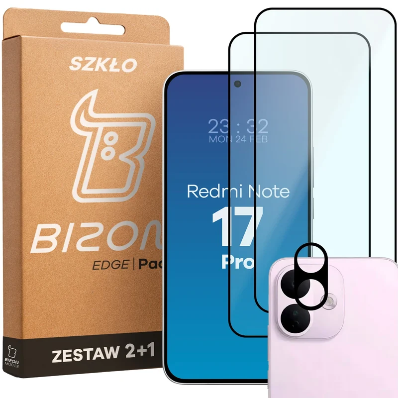 Gehärtetes Glas - 2 Stück + Kameraschutz für Xiaomi Redmi Note 17 Pro 5G, Bizon Glass Edge Pack,