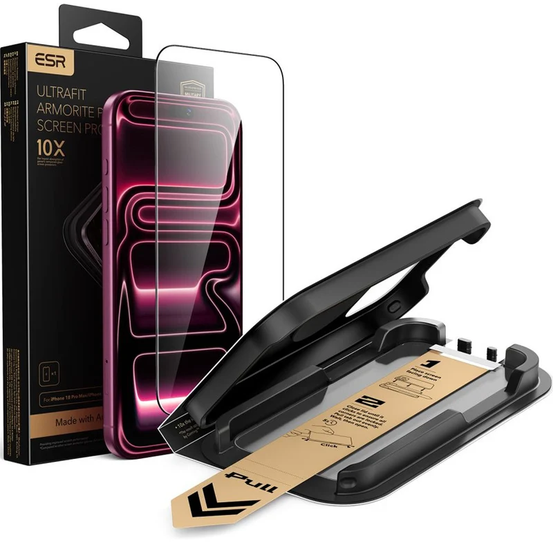 Gehärtetes Glas mit Positionierungsrahmen für iPhone 18 Pro / 17 Pro, ESR Ultrafit Armorite Pro Tempered Glass