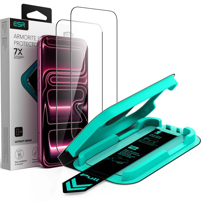 Gehärtetes Glas mit Positionierungsrahmen für iPhone 18 Pro / 17 Pro, ESR UltraFit Armorite Tempered Glass, 2 Stück