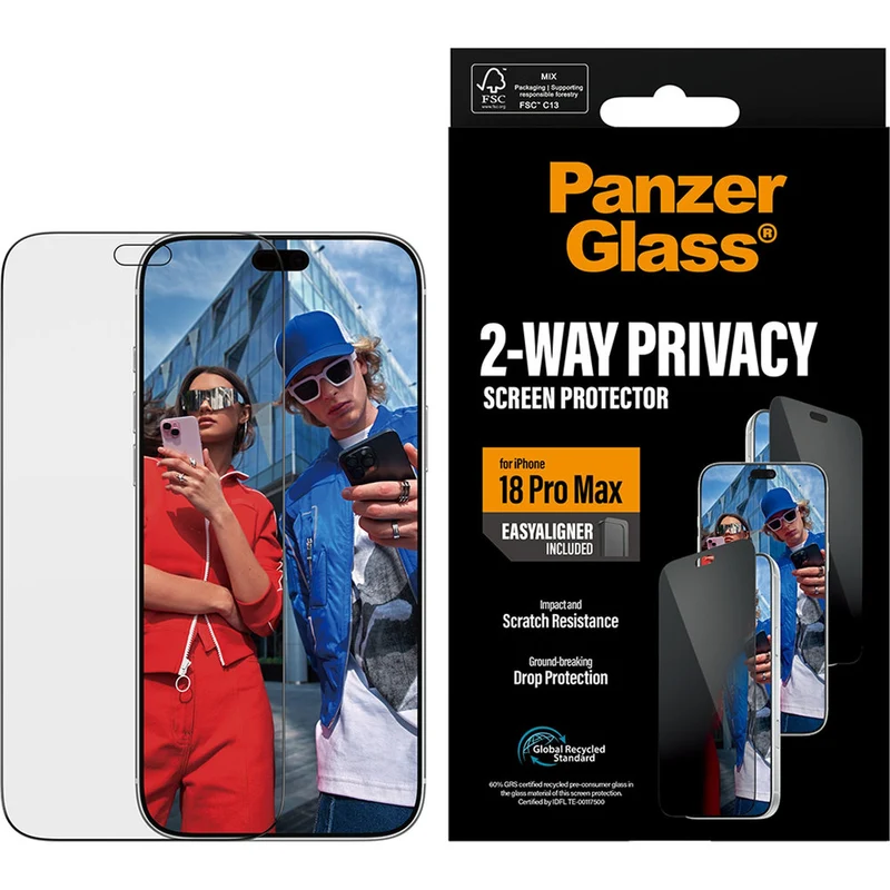 Sichtschutzglas mit Applikator für iPhone 18 Pro Max, PanzerGlass 2-Way Ultra-Wide Fit Privacy Plus EasyAligner