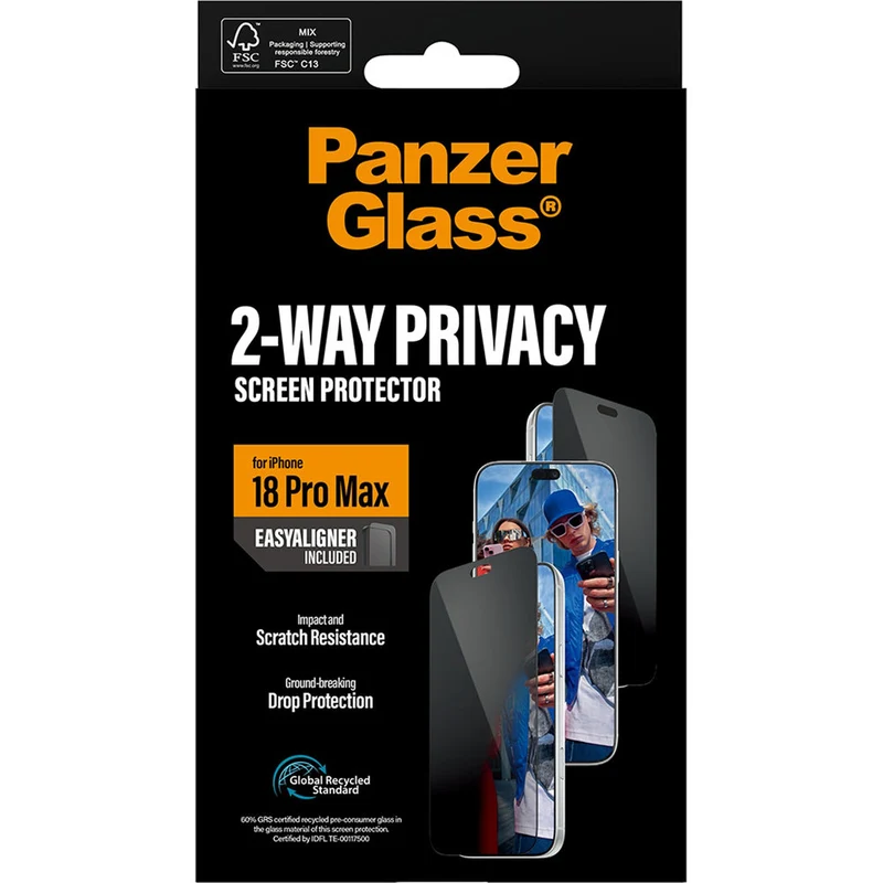 Sichtschutzglas mit Applikator für iPhone 18 Pro Max, PanzerGlass 2-Way Ultra-Wide Fit Privacy Plus EasyAligner