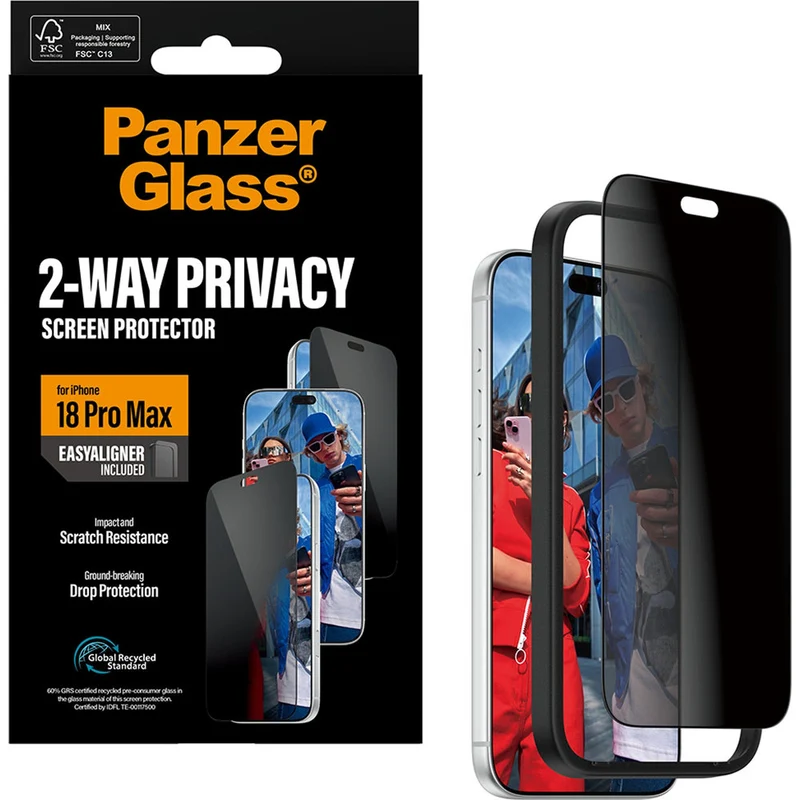 Sichtschutzglas mit Applikator für iPhone 18 Pro Max, PanzerGlass 2-Way Ultra-Wide Fit Privacy Plus EasyAligner
