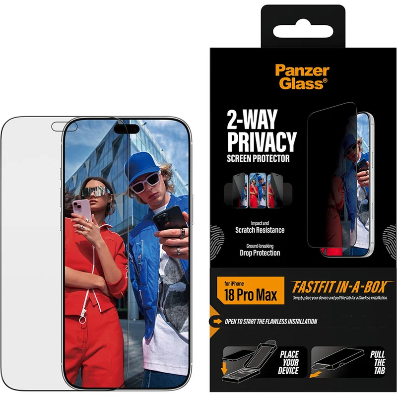 Sichtschutzglas mit Applikator für iPhone 18 Pro Max, PanzerGlass 2-Way Privacy Ultra-Wide Fit FastFit