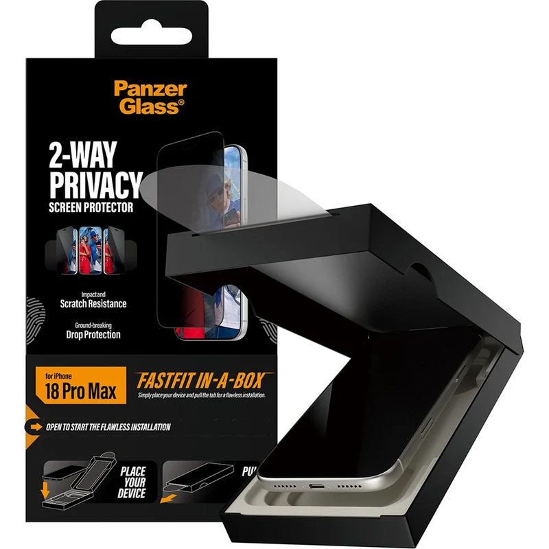 Sichtschutzglas mit Applikator für iPhone 18 Pro Max, PanzerGlass 2-Way Privacy Ultra-Wide Fit FastFit