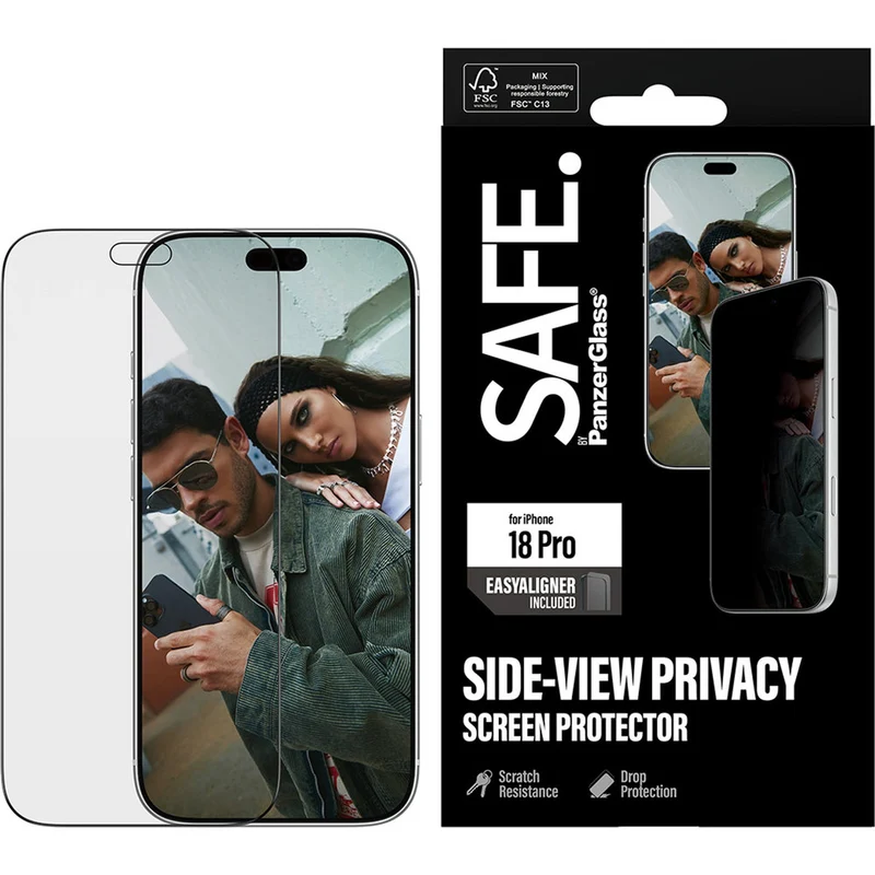 Sichtschutzglas mit Applikator für iPhone 18 Pro, SAFE by PanzerGlass Ultra-Wide Fit Privacy mit EasyAligner