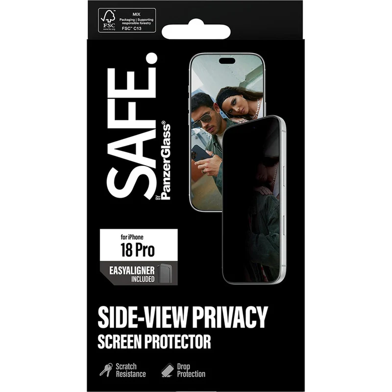 Sichtschutzglas mit Applikator für iPhone 18 Pro, SAFE by PanzerGlass Ultra-Wide Fit Privacy mit EasyAligner