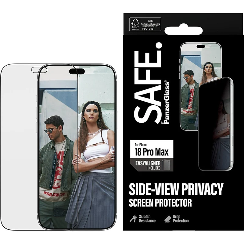 Sichtschutzglas mit Applikator für iPhone 18 Pro Max, SAFE by PanzerGlass Ultra-Wide Fit Privacy mit EasyAligner