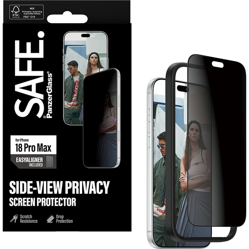 Sichtschutzglas mit Applikator für iPhone 18 Pro Max, SAFE by PanzerGlass Ultra-Wide Fit Privacy mit EasyAligner