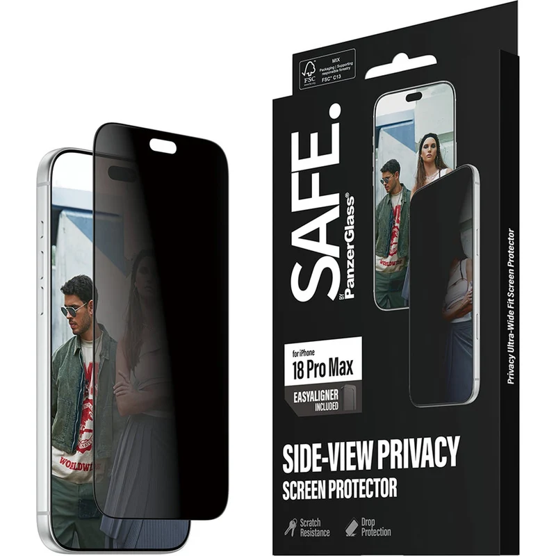 Sichtschutzglas mit Applikator für iPhone 18 Pro Max, SAFE by PanzerGlass Ultra-Wide Fit Privacy mit EasyAligner