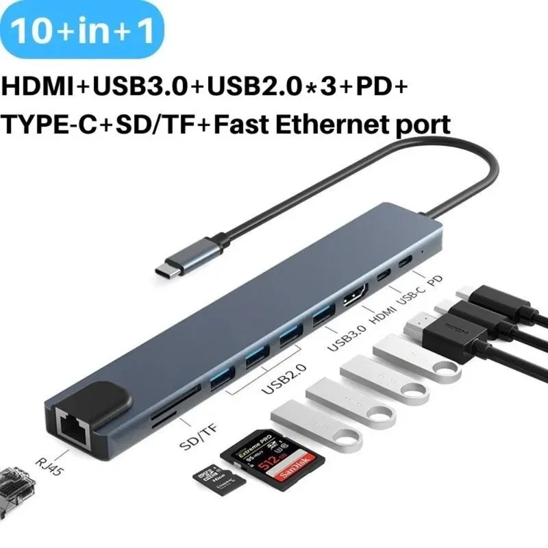 Multi-Adapter Type-C 10 in 1 – Docking Station USB-C Multifunzionale