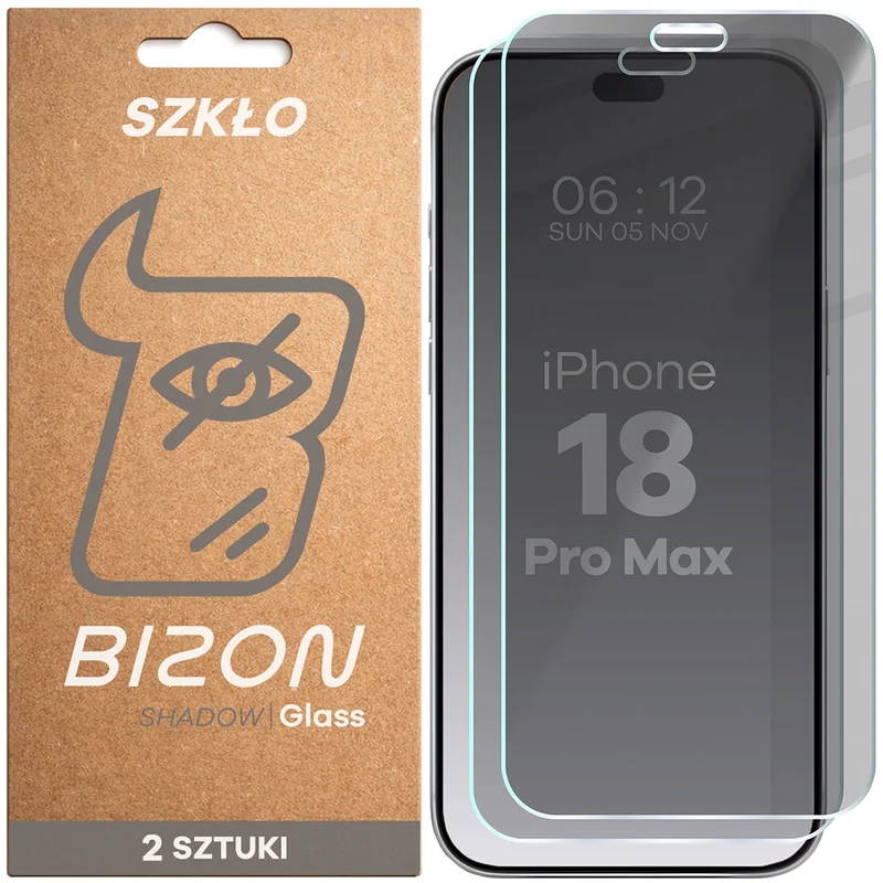 Gehärtetes Glas mit Privatschutzfilter für iPhone 18 Pro Max, Bizon Glass Clear Shadow Duo, getönt, 2 Stück