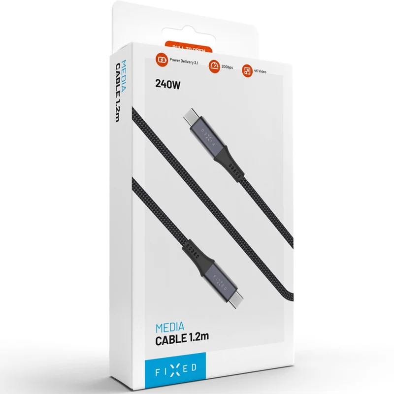 Kabel USB-C zu USB-C (USB4) 40Gbps / 240W / 8K@60Hz, 2 m, Fixed Media Cable, Schwarz