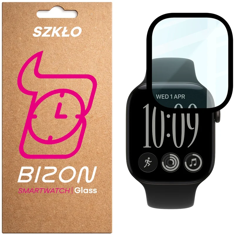 Hybrides Glas für Apple Watch Series 12 46mm, Bizon Watch Glass Edge Hybrid, Schwarz
