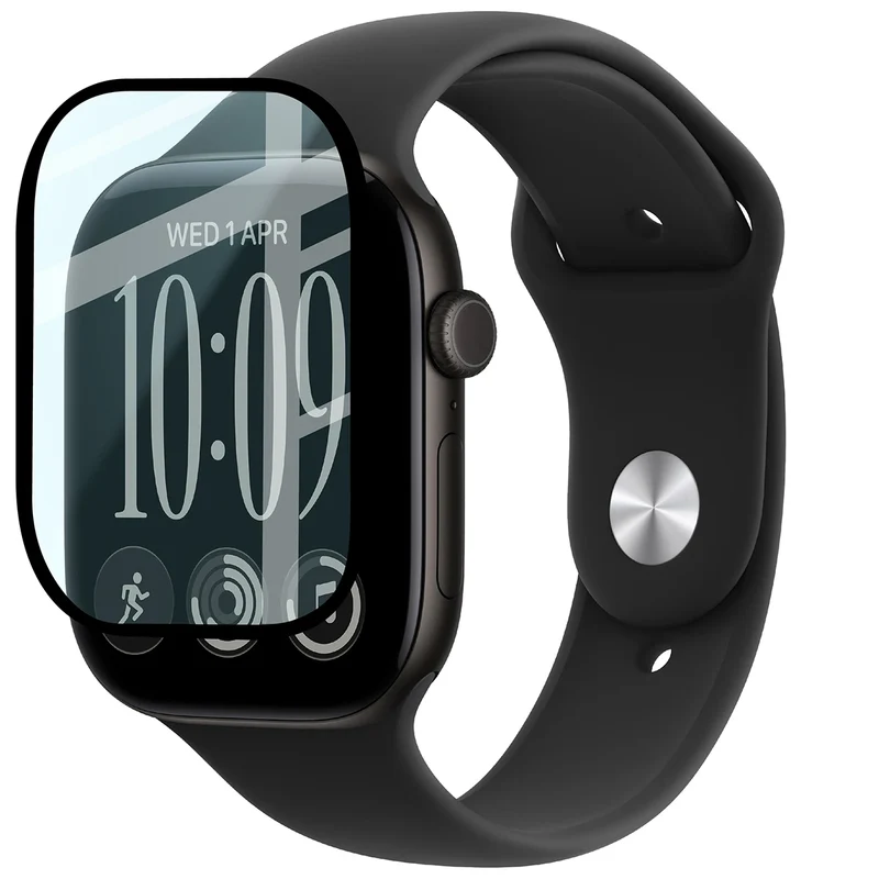 Hybrides Glas für Apple Watch Series 12 46mm, Bizon Watch Glass Edge Hybrid, Schwarz