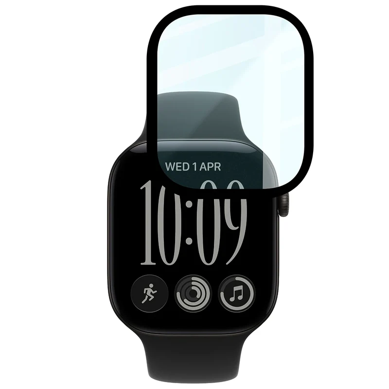 Hybrides Glas für Apple Watch Series 12 46mm, Bizon Watch Glass Edge Hybrid, Schwarz