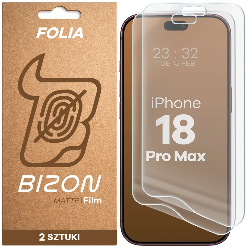 Matte Folie für iPhone 18 Pro Max, Bizon Film Matte Duo, 2 Stück