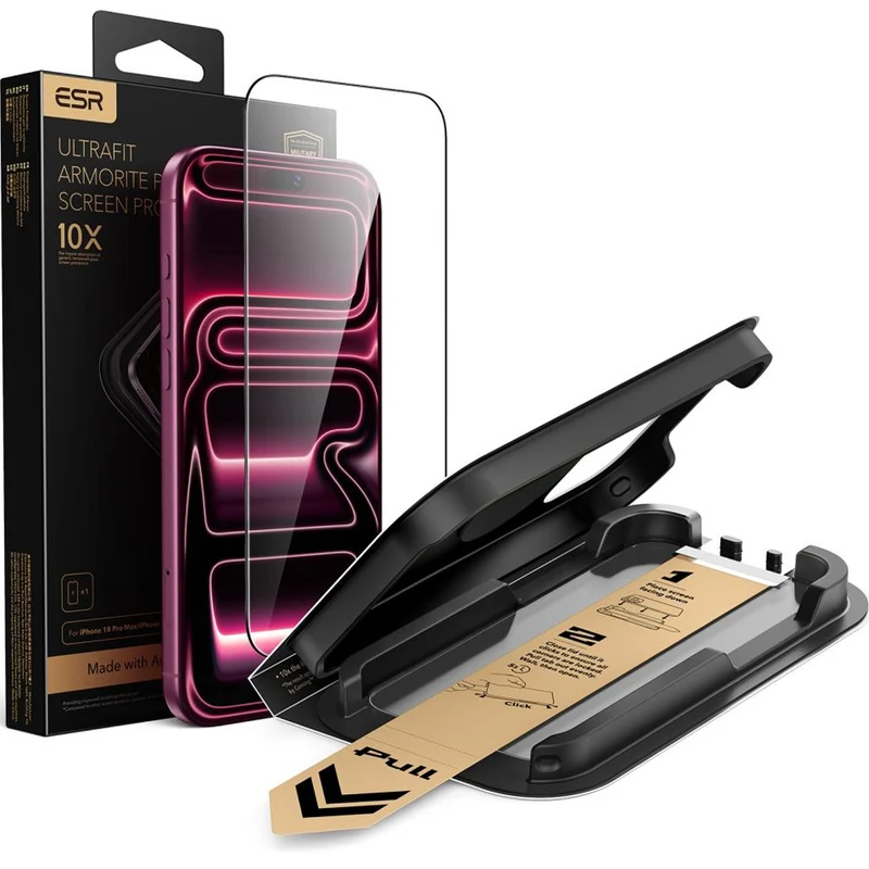 Gehärtetes Glas mit Positionierungsrahmen für iPhone 18 Pro Max / 17 Pro Max, ESR Ultrafit Armorite Pro Tempered Glass