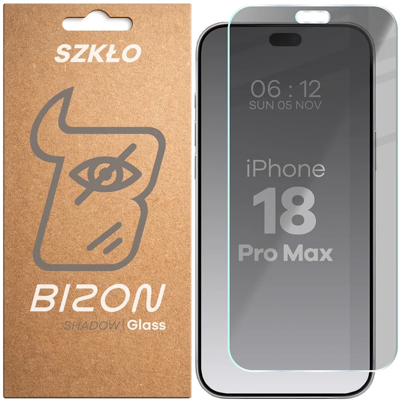 Gehärtetes Glas mit Privatschutzfilter für iPhone 18 Pro Max, Bizon Glass Clear Shadow, getönt