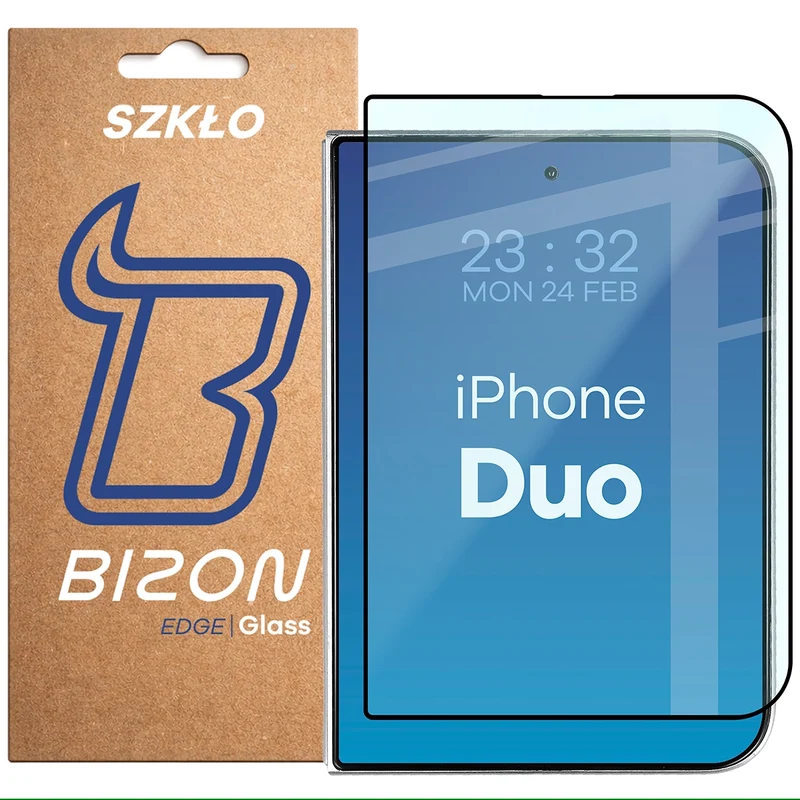 Gehärtetes Glas für iPhone Duo, Bizon Glass Edge, Schwarzer Rahmen