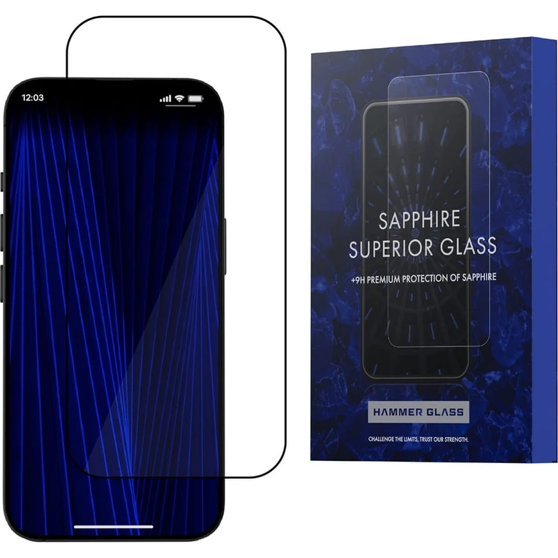 Saphirglas für iPhone 18 Pro, Hammer Glass Sapphire Superior, Schwarzer Rahmen