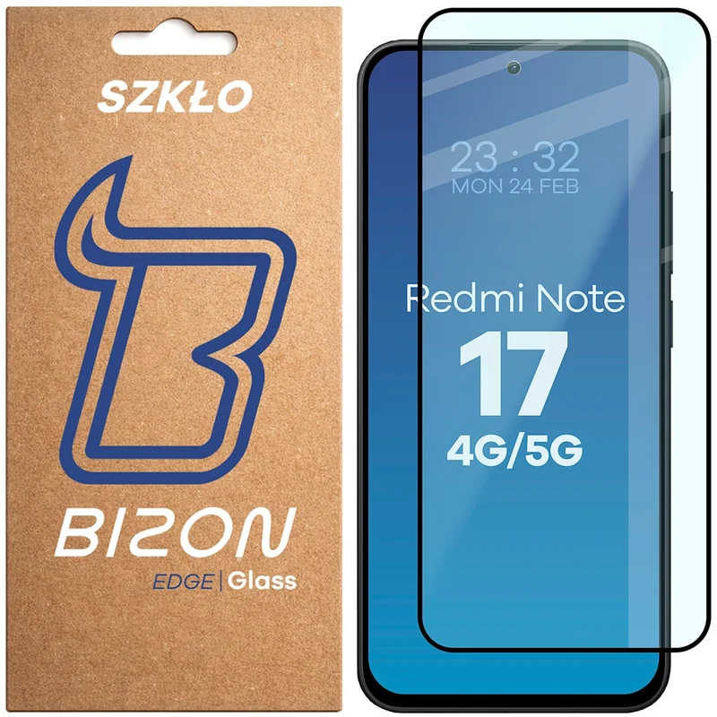 Gehärtetes Glas für Xiaomi Redmi Note 17 4G/5G, Bizon Glass Edge, Schwarzer Rahmen