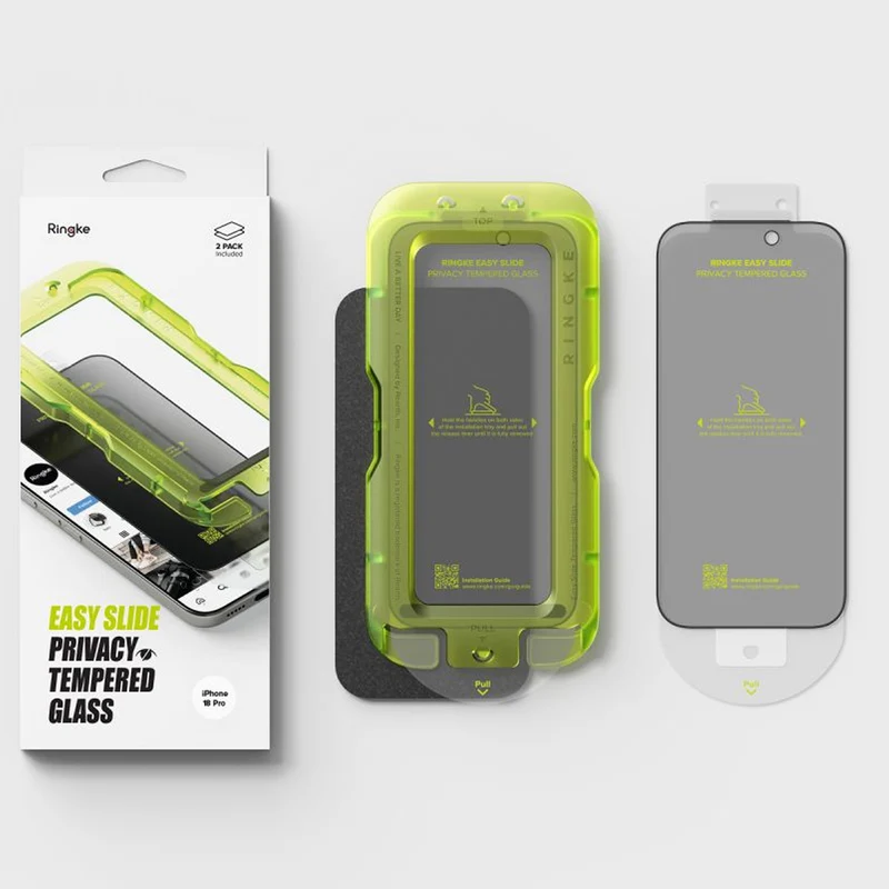 Sichtschutzglas mit Applikator für iPhone 18 Pro, Ringke Easy Slide, 2 Stück