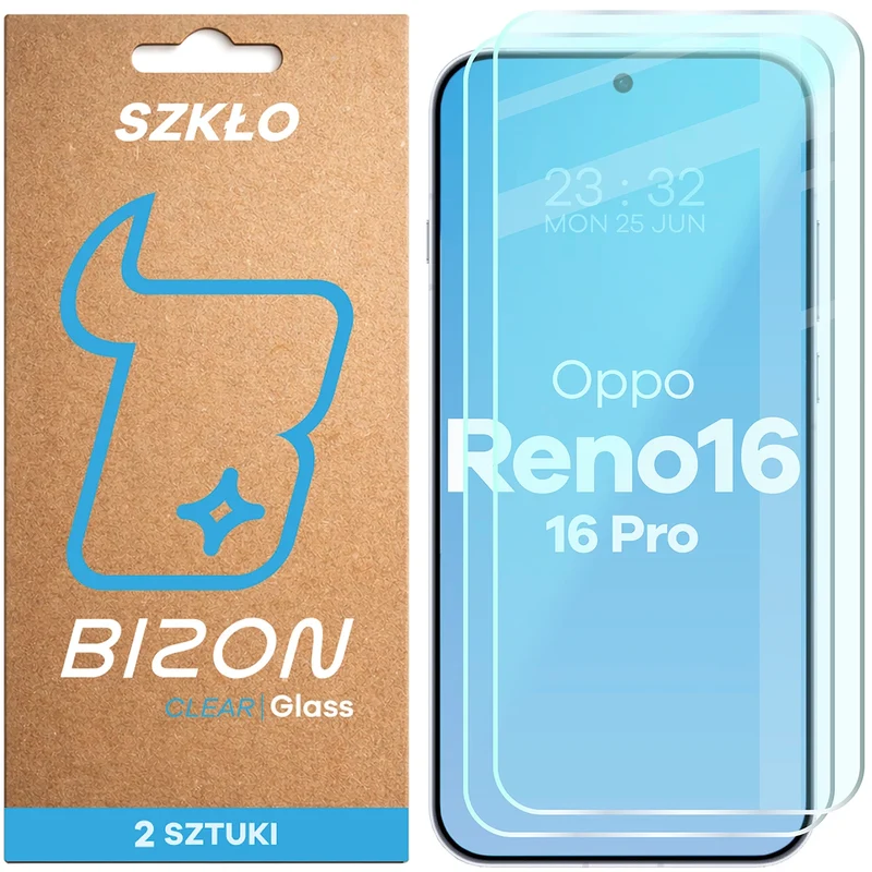 Gehärtetes Glas für Oppo Reno16 / Reno16 Pro 5G, Bizon Glass Clear Duo, 2 Stück
