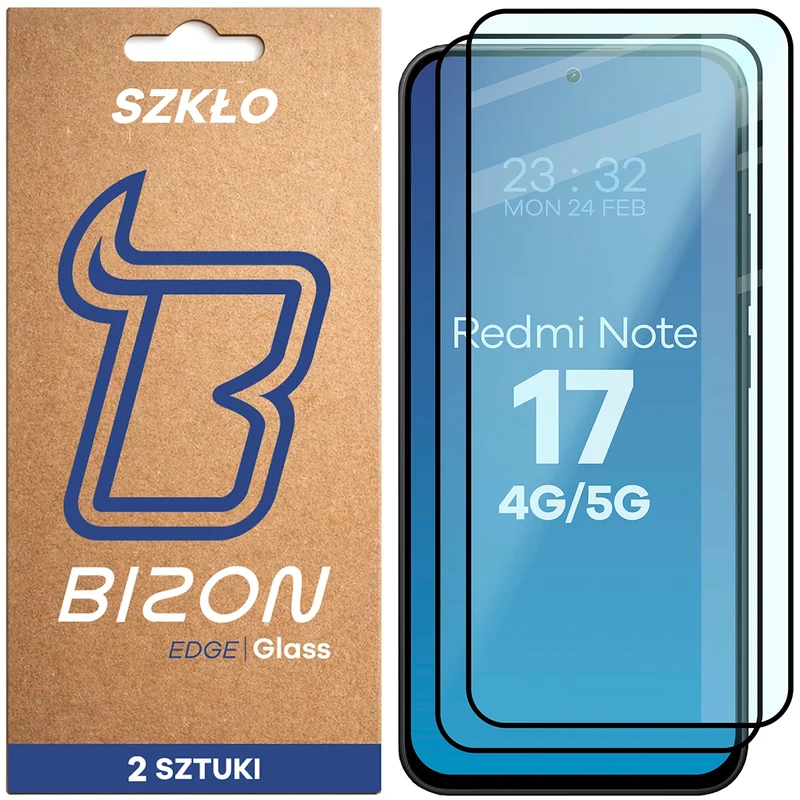 Gehärtetes Glas für Xiaomi Redmi Note 17 4G/5G, Bizon Glass Edge Duo, Schwarzer Rahmen, 2 Stück