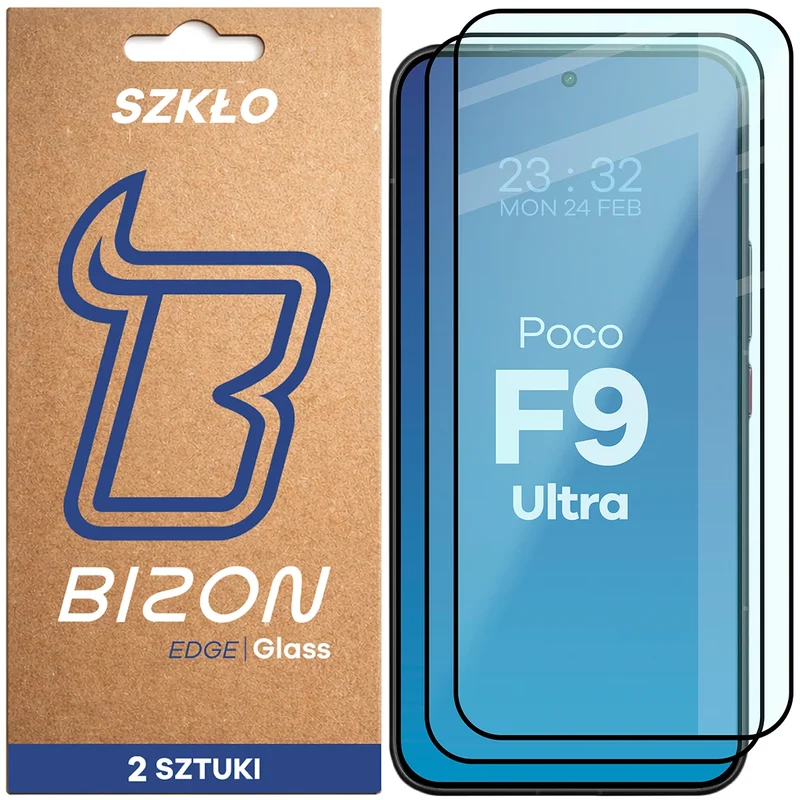 Gehärtetes Glas für Xiaomi POCO F9 Ultra, Bizon Glass Edge Duo, Schwarzer Rahmen, 2 Stück