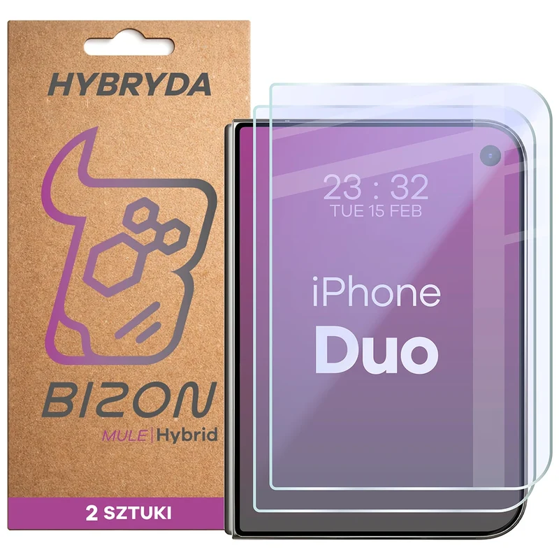 Flexibles Hybridglas für iPhone Duo, Bizon Hybrid Mule Duo, 2 Stück