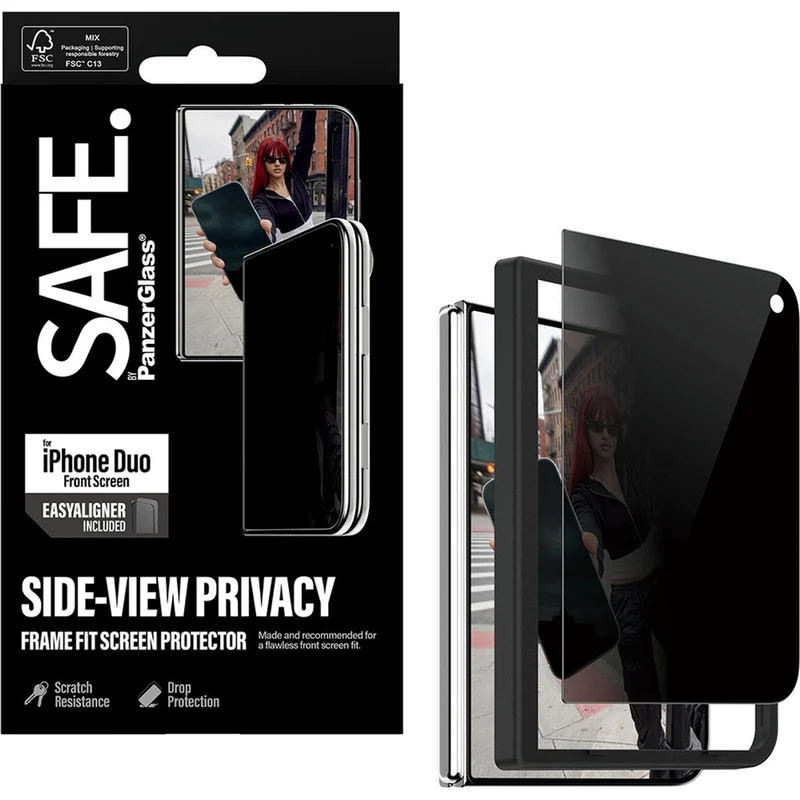 Sichtschutzglas mit Applikator für iPhone Duo, SAFE by PanzerGlass Ultra-Wide Fit Privacy mit EasyAligner