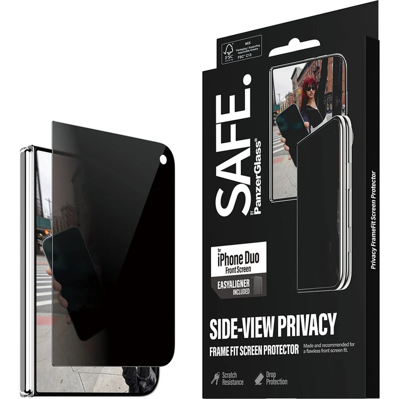 Sichtschutzglas mit Applikator für iPhone Duo, SAFE by PanzerGlass Ultra-Wide Fit Privacy mit EasyAligner