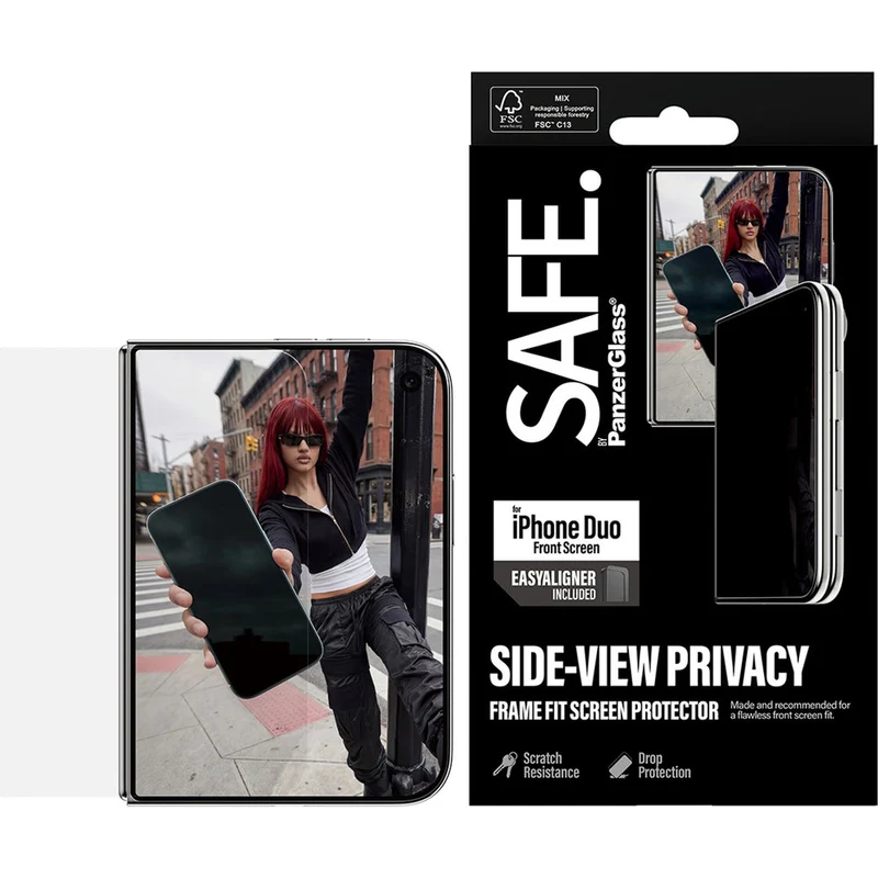 Sichtschutzglas mit Applikator für iPhone Duo, SAFE by PanzerGlass Ultra-Wide Fit Privacy mit EasyAligner