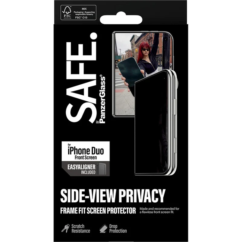 Sichtschutzglas mit Applikator für iPhone Duo, SAFE by PanzerGlass Ultra-Wide Fit Privacy mit EasyAligner