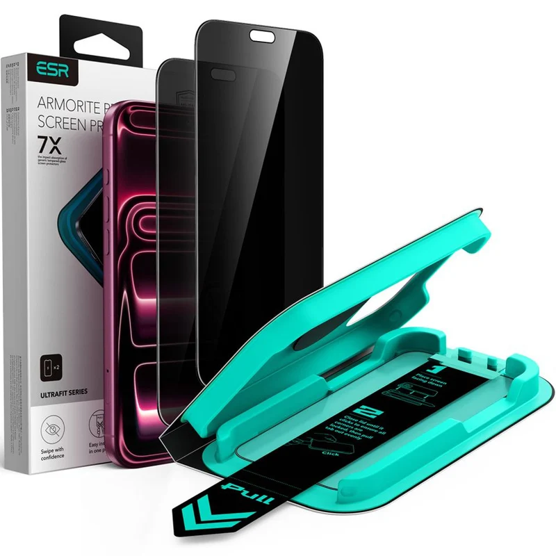 Sichtschutzglas mit Positionierungsrahmen für iPhone 18 Pro, ESR UltraFit Armorite Privacy Tempered Glass, 2 Stück